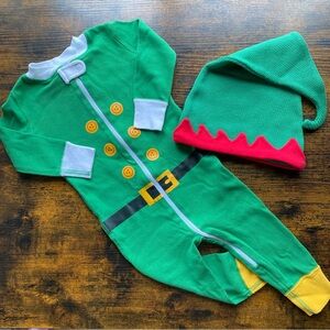 Hanna Andersson Elf Pajama 18-24m Infant Baby Green One Piece Kids Costume + Hat